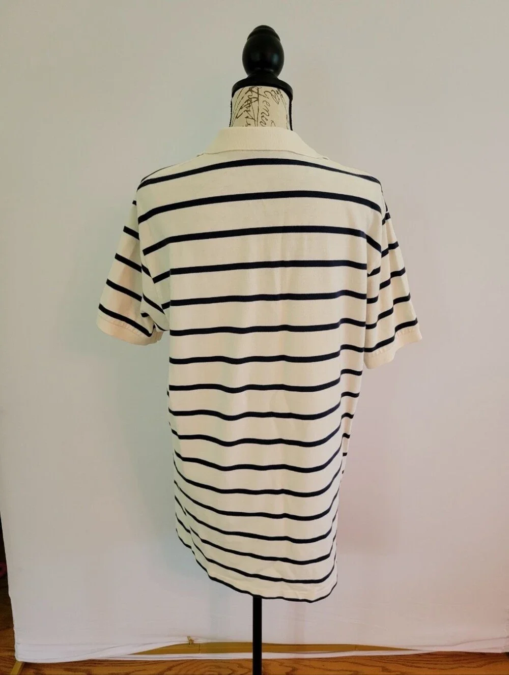 Ralph Lauren White Polo with Navy Stripes Size L